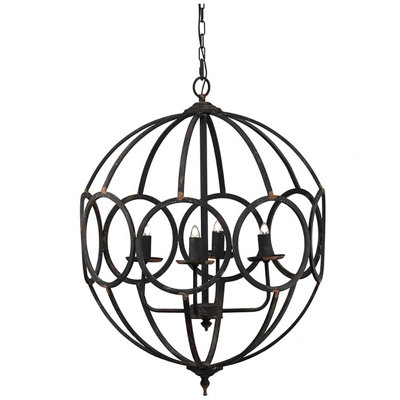 Lustre en métal 4 lumières Circlebeaded, luminaire suspendu avec chaîne réglable, ampoule non incluse