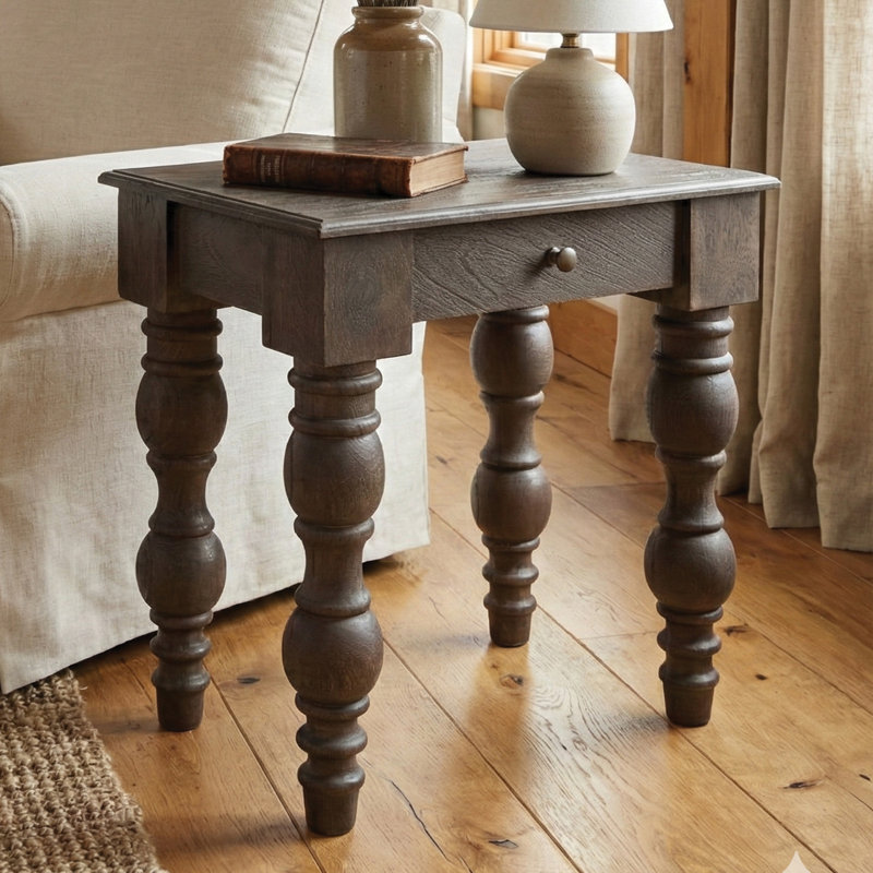 Braydan Solid Wood Side Table with Hand-Turned Legs – Coffee Brown, Coffee Brown