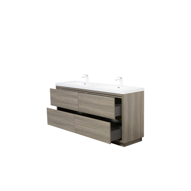 Meuble-lavabo autoportant de 72 po avec lavabo, rangement spacieux, comptoir en résine de pierre et tiroirs à fermeture en douceur