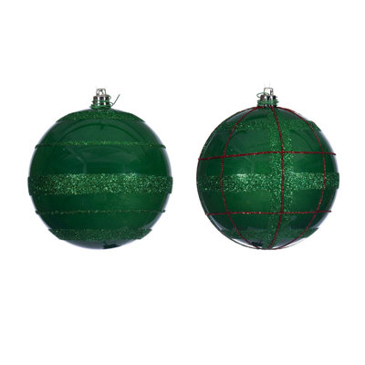 Vickerman Glitter Ornament Assortment. 2 plaid, and 2 horizontal stripes.