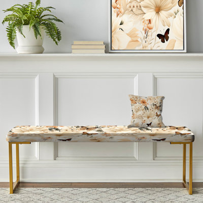 Ailes florales boho papillon tropical beige - Banc rembourré floral doré