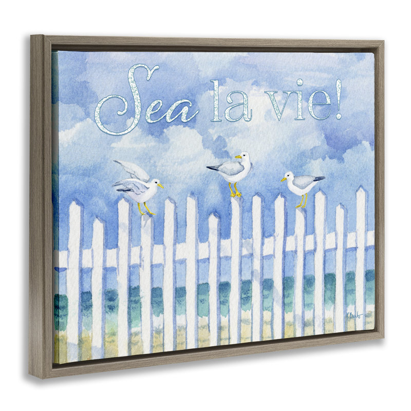  «Seagulls on Beach Fence Floater», art mural sur toile par Paul Brent, H 25 po x l 31 po, Brun