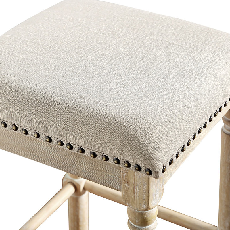 Set Of 2 Wood Upholstered Counter Height Stool, Tan