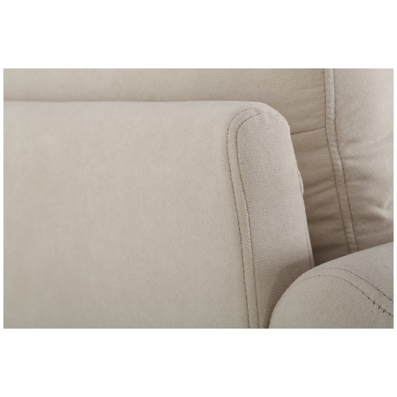 Causeuse transitionnelle capitonnée à boutons beige avec accoudoirs roulés et garniture cloutée