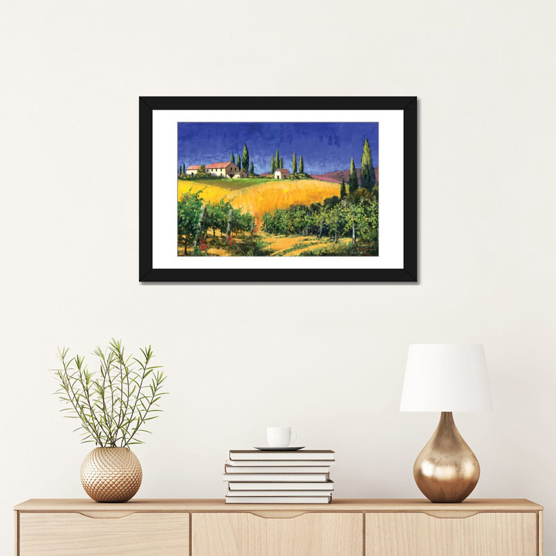 « tuscan evening », reproduction d’art sur toile, H 16 po x l 24 po x P 1 po, Papier d'art encadré noir, Blanc