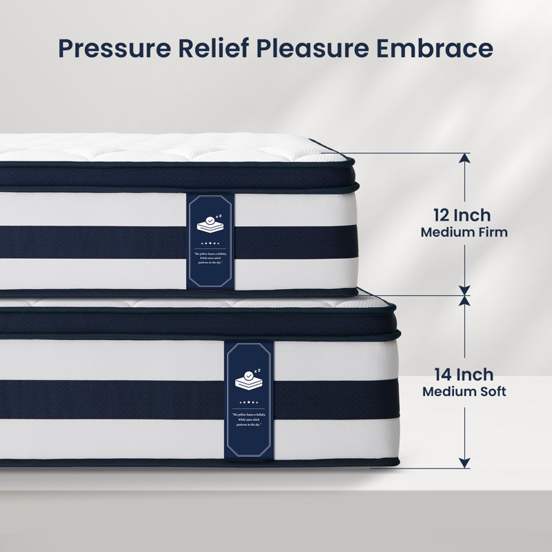 14 Inch Gel Memory Foam Sprung Hybrid Mattress, Cooling And Pressure Relief For Breathable Sleep, Pure Collection, Queen
