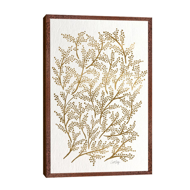 'Gold Branches' by Cat Coquillette - Floater Frame Painting Print on Canvas, 101.6 cm H x 66.04 cm W, Brown