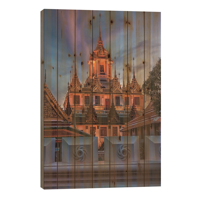Temple thaïlandais au crépuscule, H 26 po x l 18 po x P 1,5 po