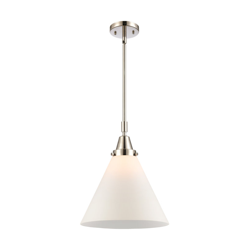 Luminaire suspendu conique 1 lumière Ashwath, Blanc mat, H 50,12 po x l 12 po x P 12 po, Nickel poli