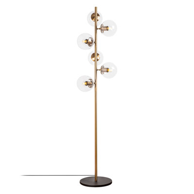 Modern Floor Lamp with Metal Body & Glass Cap, Vintage Colors, 35.4 x 8.7 x 64.2 inches | 6 x E14 Socket (Max 40W), Stylish Metal Base Plate (11.8 inches), Perfect for Glam & Scandinavian Decor, On/Off Button Included