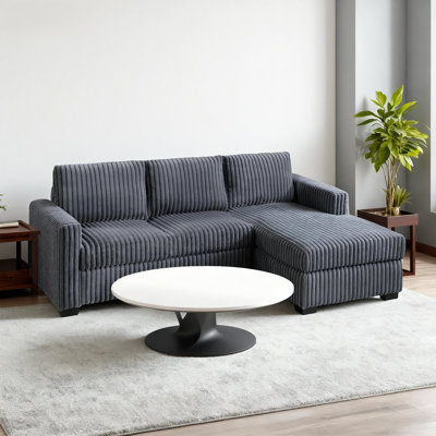 Canapé modulaire moderne 2 pièces avec méridienne et velours côtelé
