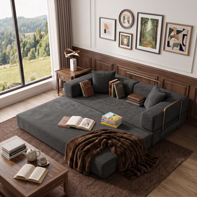  78" Corduroy Convertible Folding Sofa Bed, 4-in-1 DIY Combination Floor Boneless Couch with 2 Cushion, Comfy King Size Futon Sofa Bed for Living Room, Compressed Sofa in Box, No Assembly Required