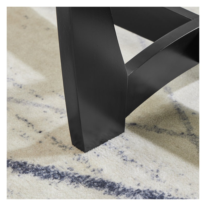 Table basse ronde en verre 23,5 po avec cadre en bois noir