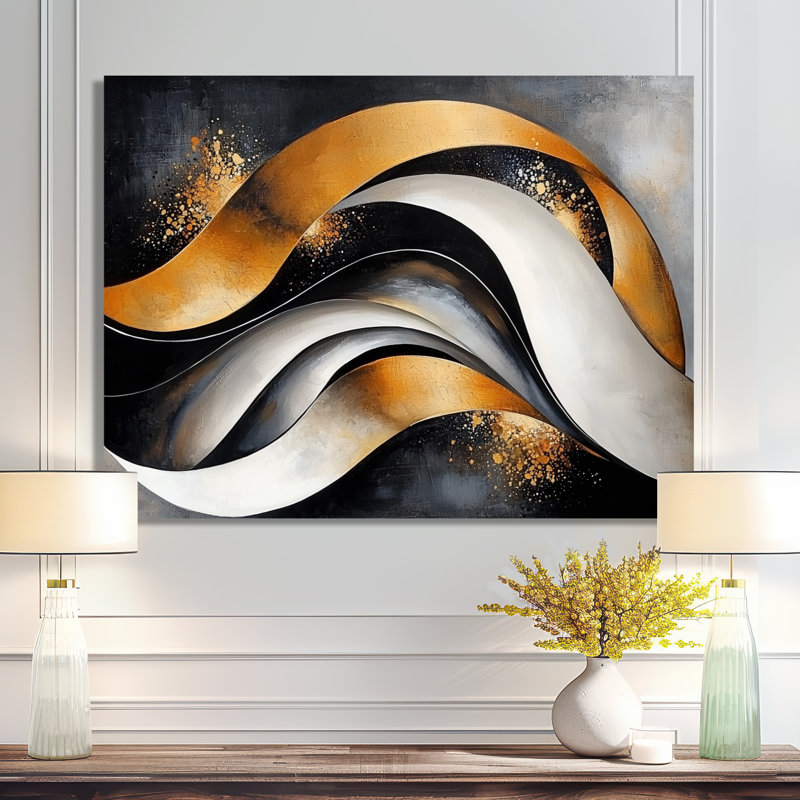 Fractale vagues de la galaxie dorée foncé II - décor métallique abstrait, impression sur métal Waves