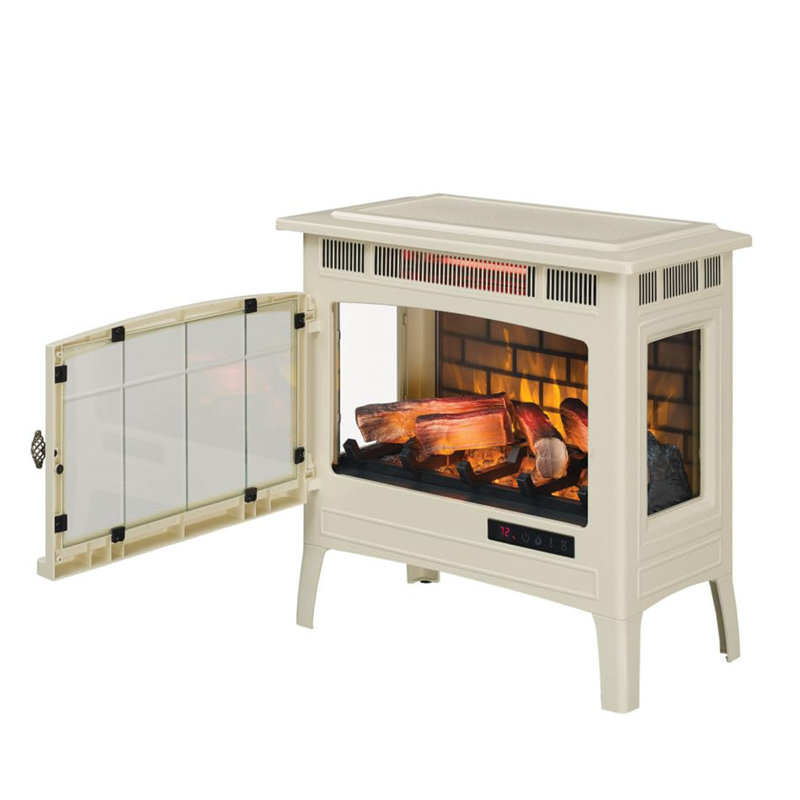 Freestanding Electric Fireplace Stove Heater with 3D Flame Effect for 1,000 Sq. Ft. Room, Cream