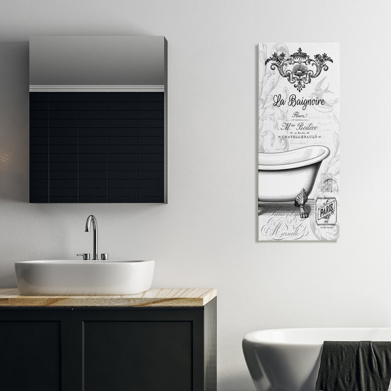 Toile de baignoire française ornée, design par lettré et doublé, H 40 po x l 17 po