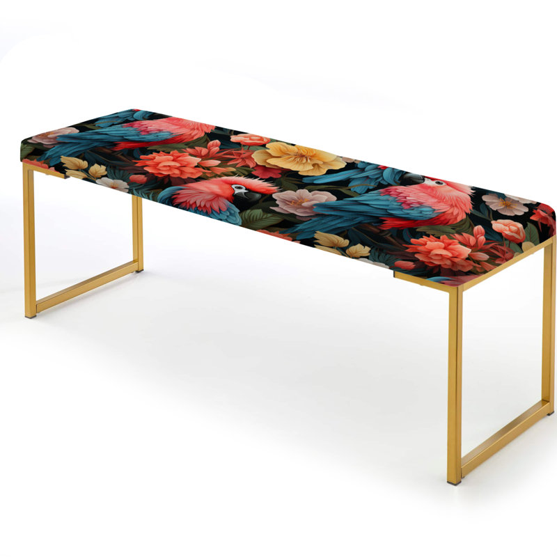 Perroquets de couleurs tropicales - Banc rembourré doré
