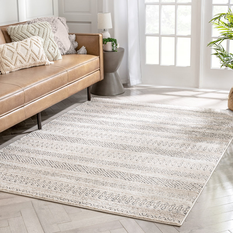 Beige Geometric High-Low Synthetic Rectangular Area Rug