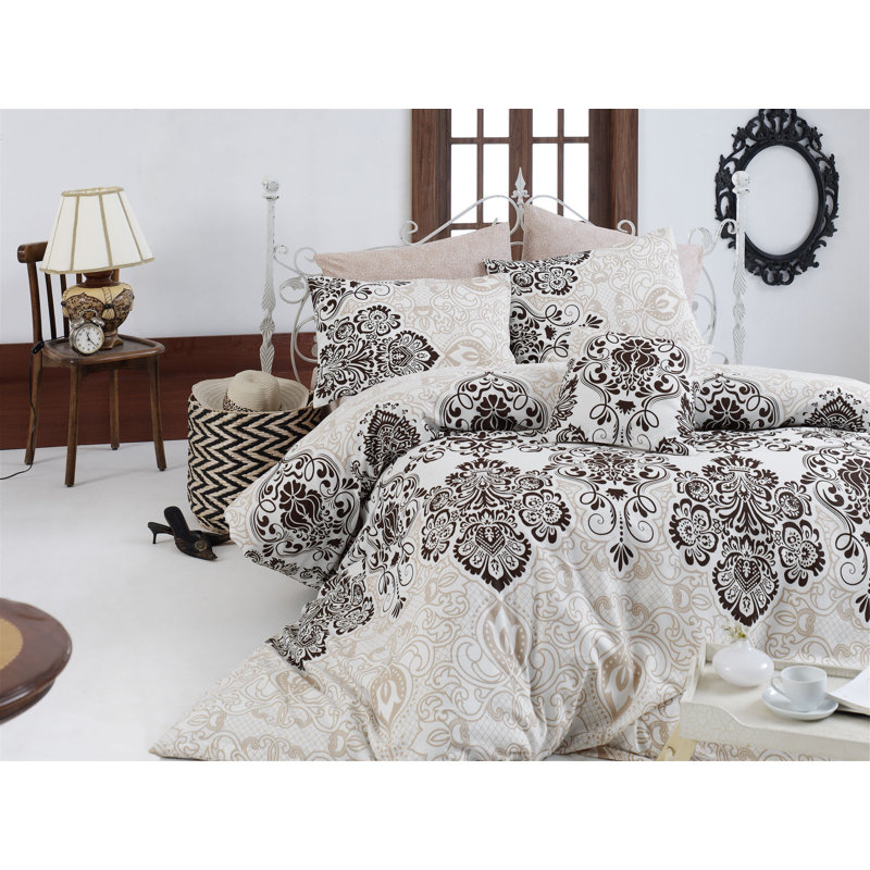 Ensemble de housse de couette 100% coton Havener, Housse de couette 61 po x 87 po + 1 taie d'oreille, Brun