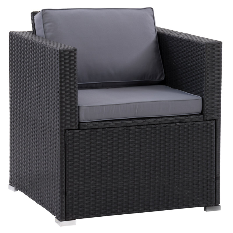 Chaise de patio avec coussins Florien, Cadre noir/coussin gris Ash