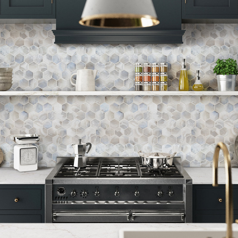 Elyra Perla Hexagon 11 in. x 12 in. Glossy Glass Mosaic Wall Tile