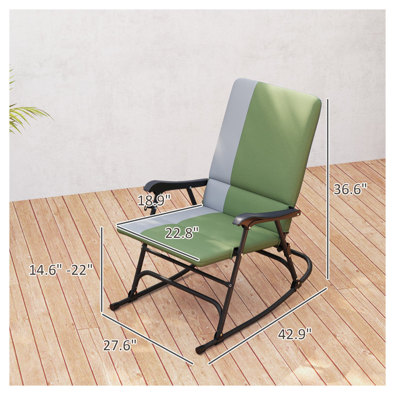 Ensemble de 2 chaises berçantes pliantes, sièges de patio pour l'extérieur avec structure en acier et tissu Oxford, noir ou vert