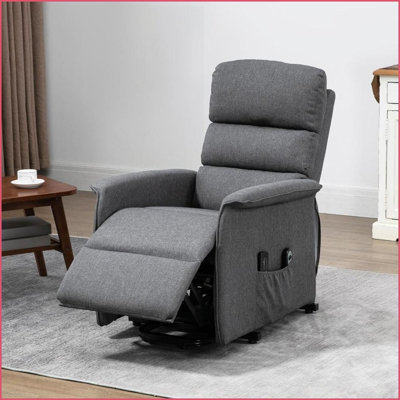 Power Lift Recliner with Vibration Massage, Remote &amp; Side Pockets | Grey | Fabric Upholstered