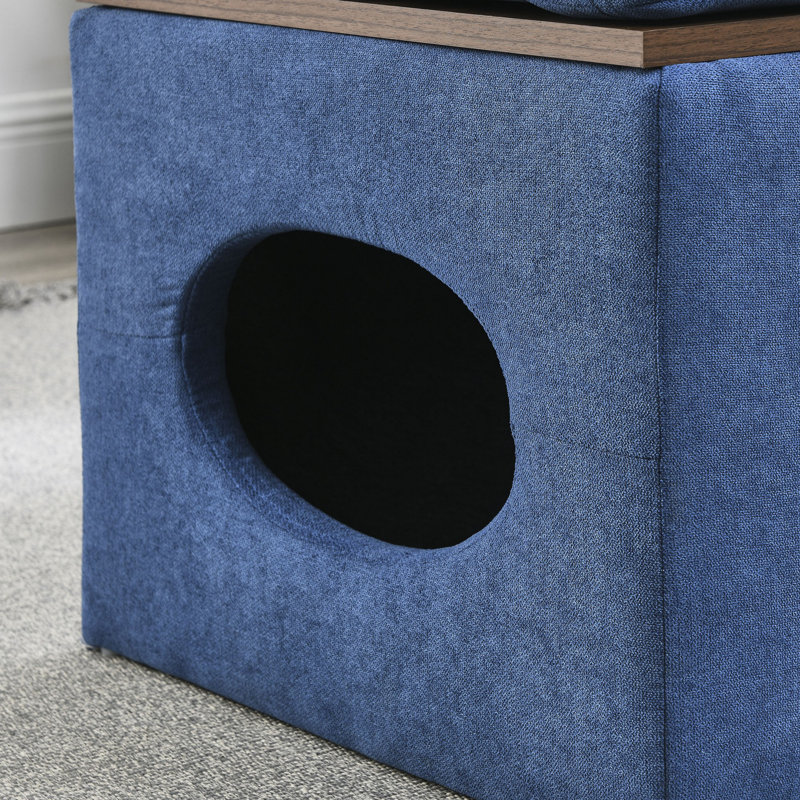 Repose-pieds de rangement rectangulaire en velours de 21 po de largeur, 100 % polyester bleu