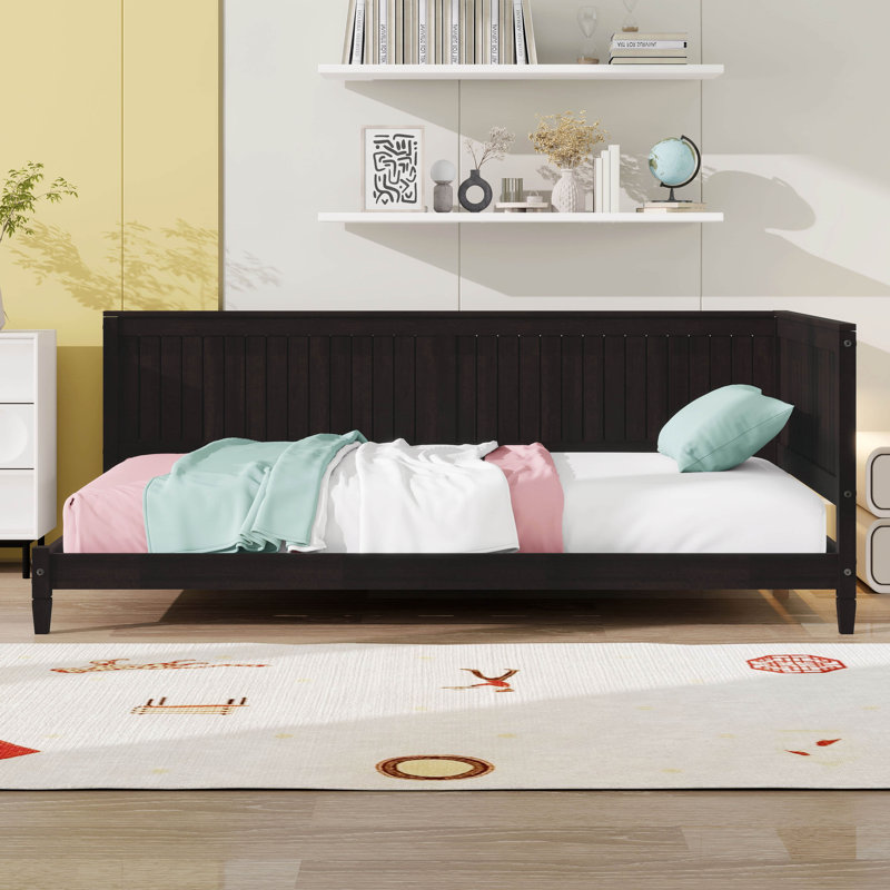 Twin Size Wood Daybed, Wood Bed Frame With Headboard And Sideboard, Wooden Sofa Bed With Slats Support, Espresso