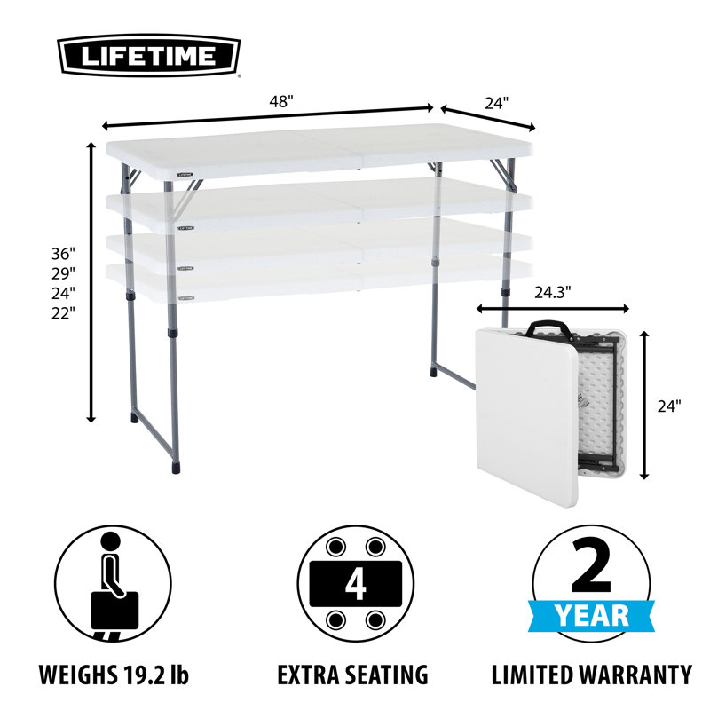 Lifetime 4-Foot Adjustable Fold-In-Half Table
