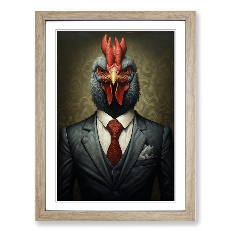 Chicken Gothic - Single Picture Frame Print on Wood, 34cm H x 25cm W x 2cm D, Oak Framed
