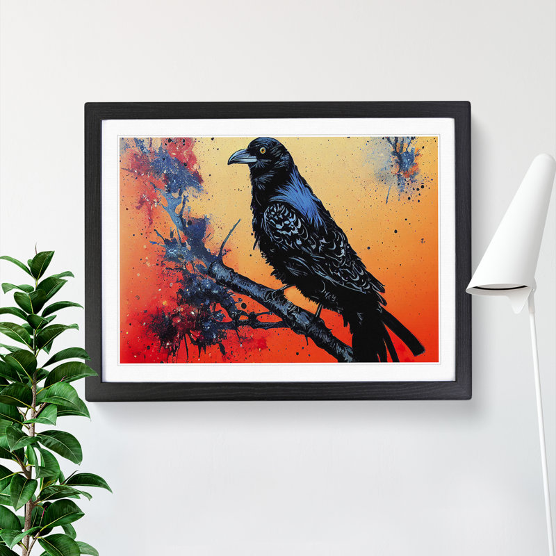 Raven Bird Splash Vol.2 Abstract - Single Picture Frame Painting, 25cm H x 34cm W x 2cm D, Black