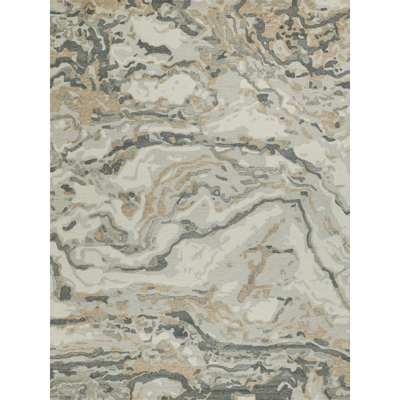 Cortero Handmade Abstract Area Rug, Gray/Ivory, Rectangle 10' x 14'