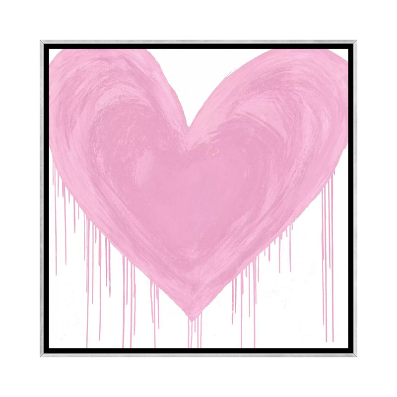 Impression d’art graphique, "Big cœur rose" par Lindsay Rodgers, H 37 po x l 37 po x P 1,5 po, Toile avec cadre argenté