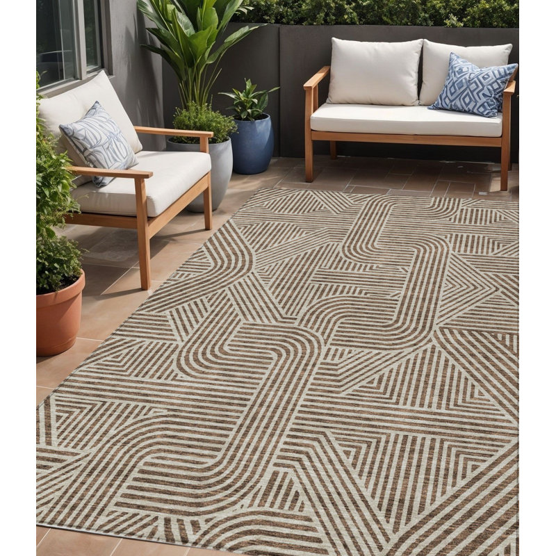 Tapis intérieur lavable abstrait 5 pi x 8 pi brun