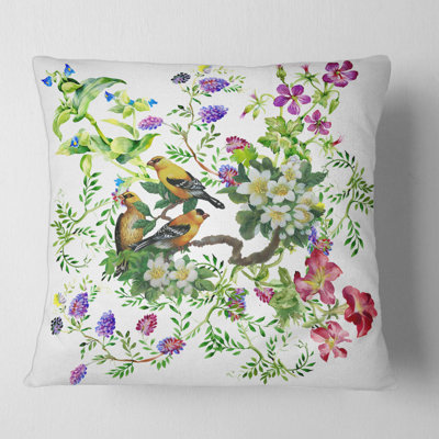 Housse de coussin et insert pour oiseaux tropicaux avec arbre en fleurs