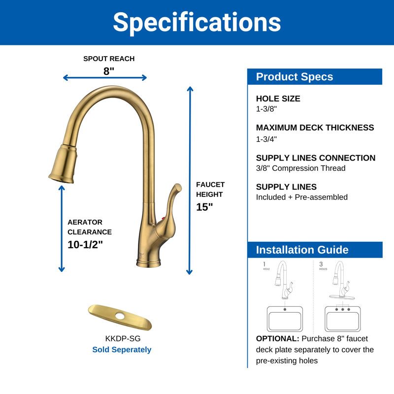 Single Handle Pull-down Kitchen Faucet, Brushed Gold