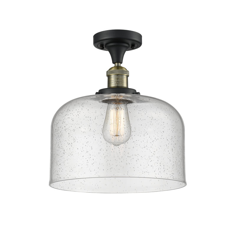 Plafonnier semi-encastré 1 lumière Bell, Ampoule non incluse, Grainé, Laiton antique noir