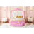 Twin Size Upholstered Bed Frame With LED Lights, Modern Upholstered Princess Bed With Crown Headboard, A Drawer, Pink+White-203426075