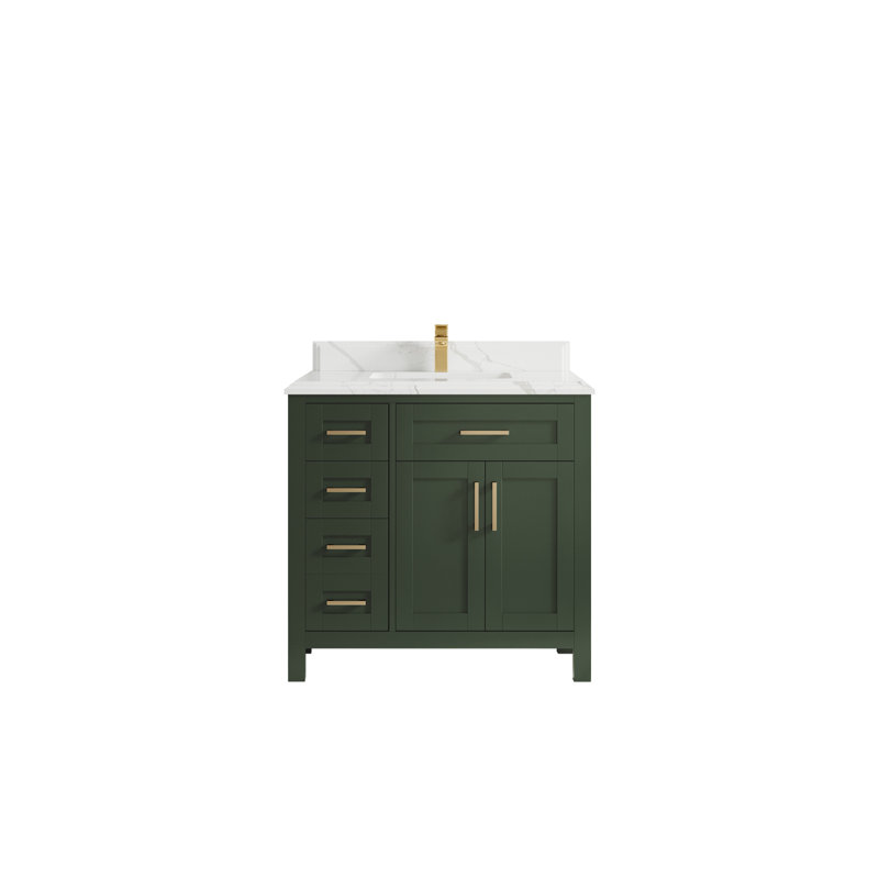 36'' Single Bathroom Vanity with Quartz Top, Calacatta Laza, Pewter Green