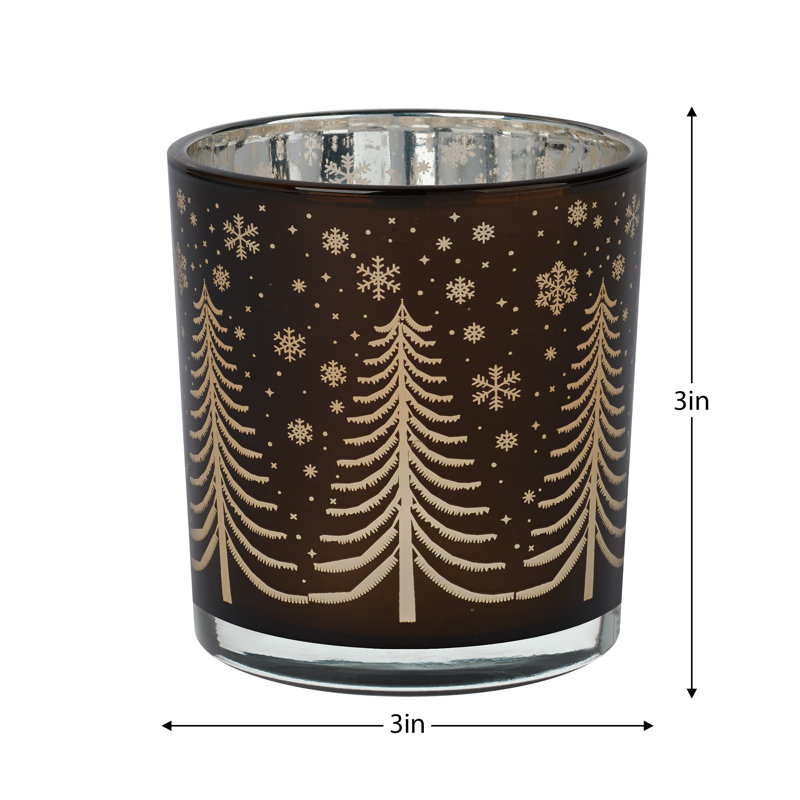 Trio Holiday Woodland Glass Hurricane Candle Holders – Set of 3 For Tealights