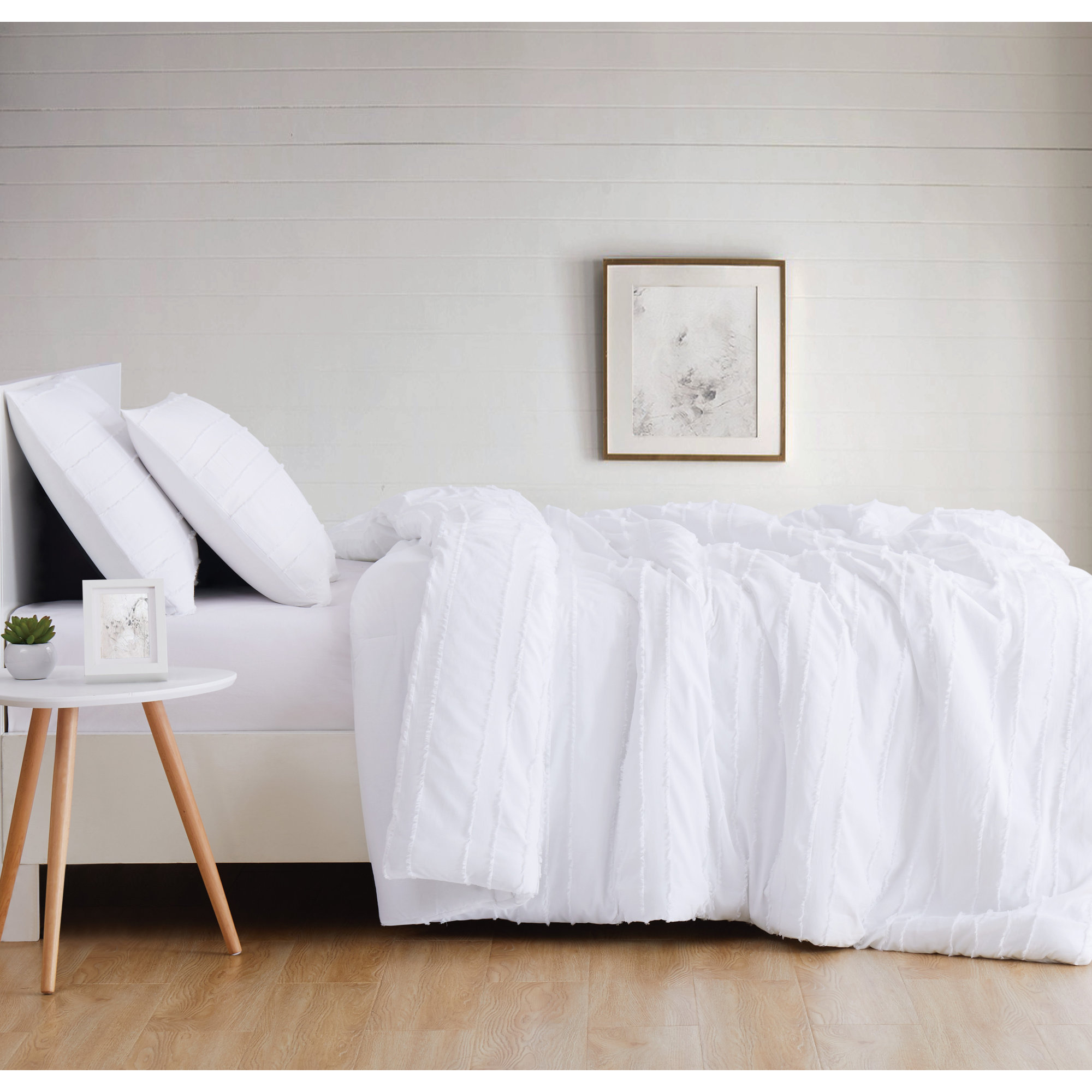 Cotton Percale Duvet Cover Set, Full/Queen Duvet Cover + 2 Standard Shams, White