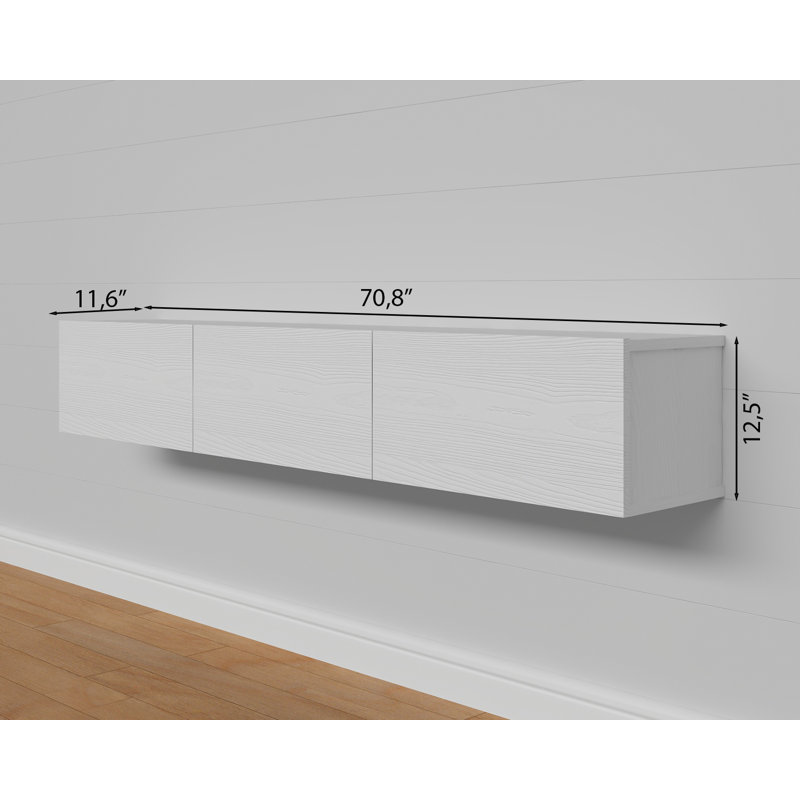 Ozge Modern 71" Floating TV Stand with Storage  Wall-Mounted Media Console for TVs up to 80", Wood White