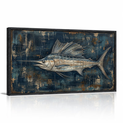 Sailfish on Blue and Brown Distressed Background Canvas Wall Art