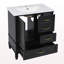 Meuble-lavabo de 30 po avec lavabo, armoire de salle de bain avec porte, trois tiroirs, pieds en bois massif et panneau de fibres à densité moyenne, patins réglables, noir-1318698077