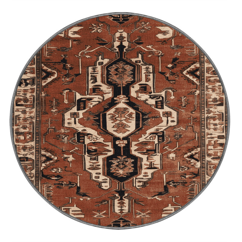 Machine Washable Persian Brown Area Rug, Round 3'