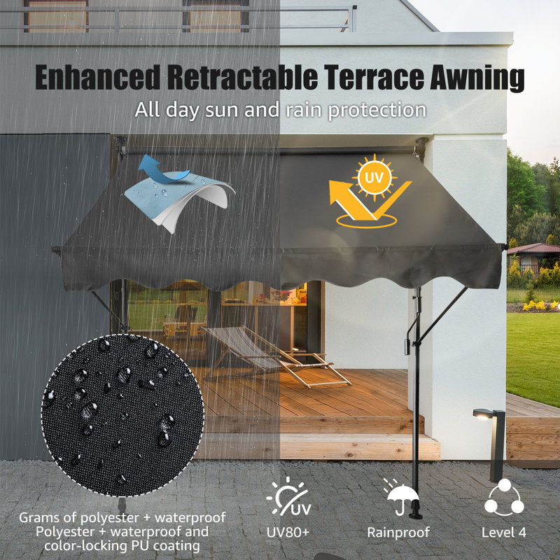 Manual Retractable Awnings For Patio,adjustable Outdoor Shade With Uv Protection