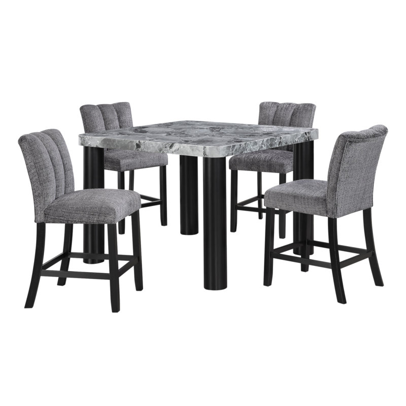 Table de salle à manger en faux marbre gris avec pieds noirs