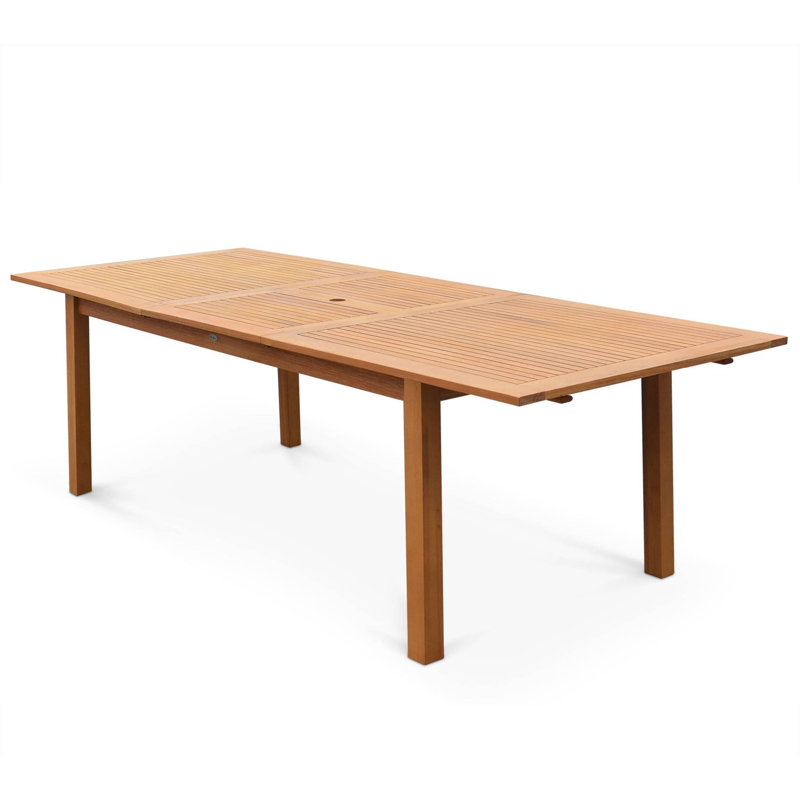 Dancy Rectangular Eucalyptus Extendable Outdoor Dining Table With Umbrella Hole , cm W 100cm cm D, 75cm H x 240cm L x 100cm W