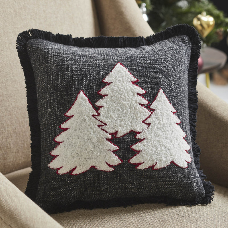 Higher Glory 3 Christmas Trees Black Woven Pillow 12x12